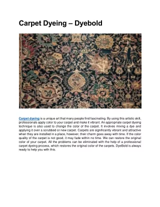 Carpet Dyeing - DyeBold