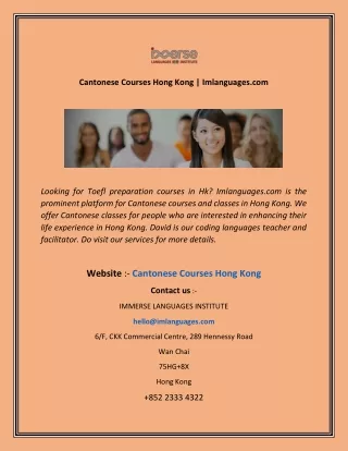 Cantonese Courses Hong Kong imlanguages