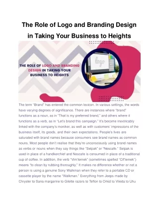 The Role of Logo and Branding Design in Taking Your Business to Heights