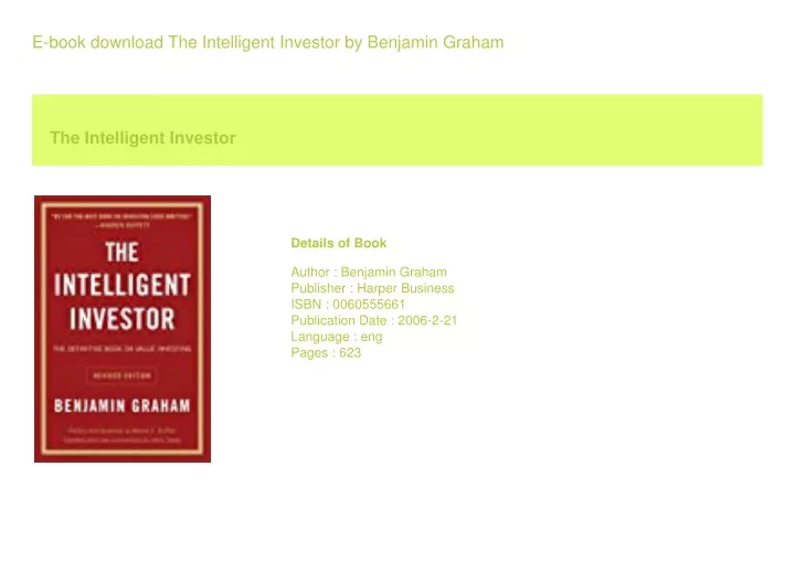 e book download the intelligent investor