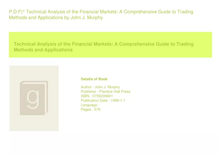 p d f technical analysis of the financial markets