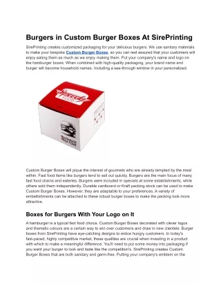 burgers in custom burger boxes at sireprinting