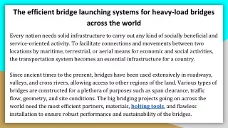 The efficient bridge launching systems for heavy-load bridges across the world