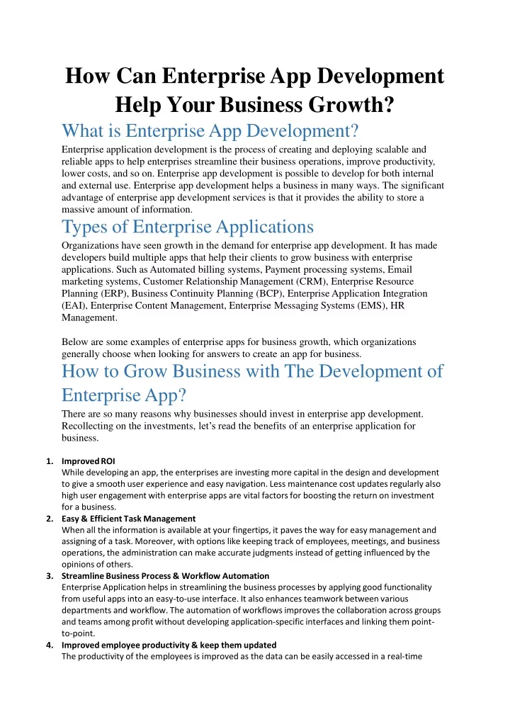 how can enterprise app development help your business growth