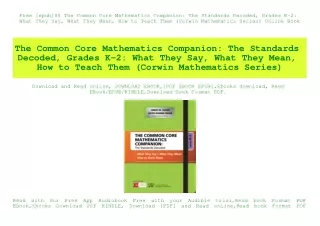Free [epub]$$ The Common Core Mathematics Companion The Standards Decoded  Grades K-2 What They Say  What They Mean  How