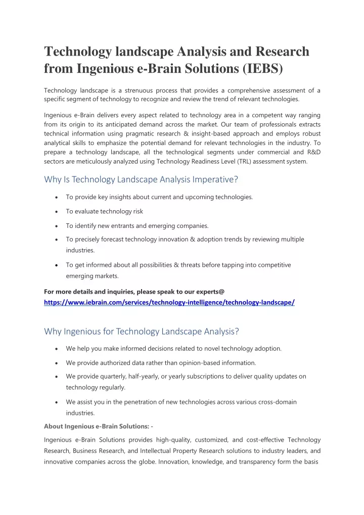 technology landscape analysis and research from ingenious e brain solutions iebs