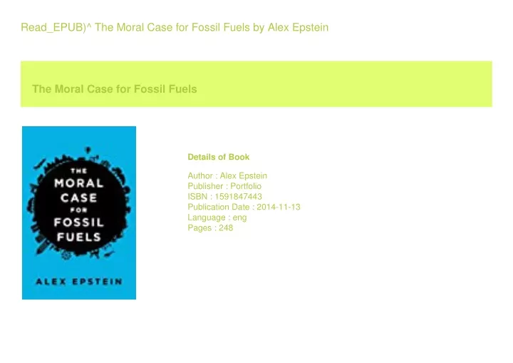 read epub the moral case for fossil fuels by alex