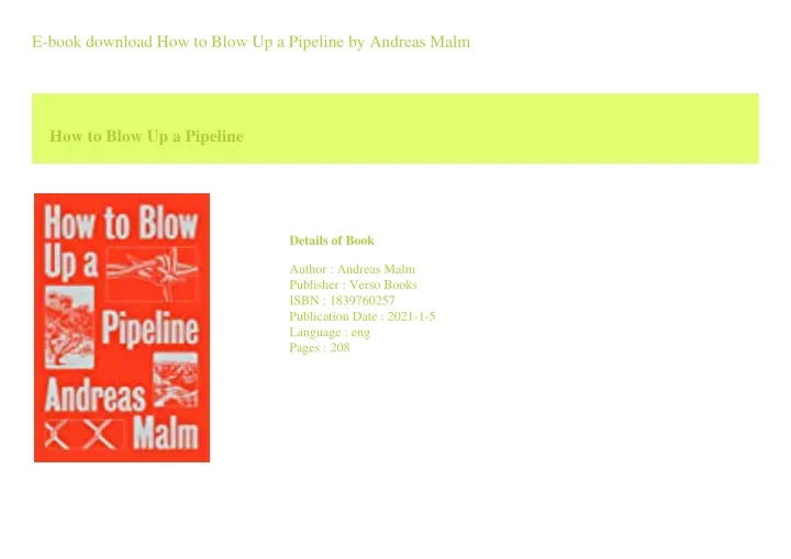e book download how to blow up a pipeline
