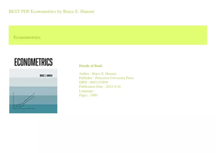 PPT - BEST PDF Econometrics By Bruce E. Hansen PowerPoint Presentation ...