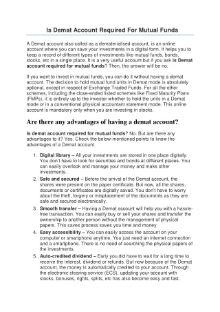 is demat account required for mutual funds