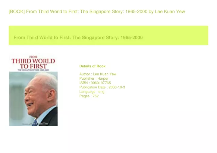 book from third world to first the singapore