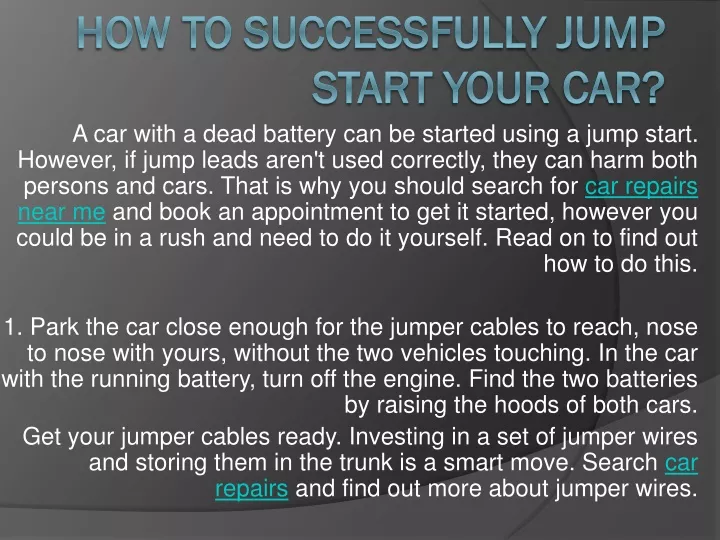 how to successfully jump start your car