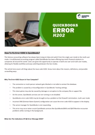 Latest Techniques to Resolve QuickBooks Error H202