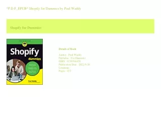 ^P.D.F_EPUB^ Shopify for Dummies  by Paul Waddy