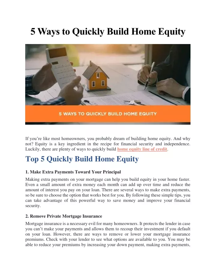 5 ways to quickly build home equity