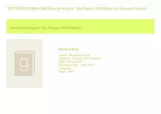 *PDF/READ)DOWNLOAD Security Analysis The Classic 1940 Edition  by Benjamin G