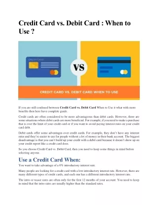 credit card vs debit card when to use