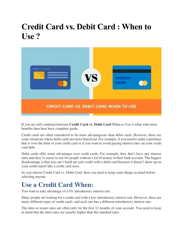 credit card vs debit card when to use