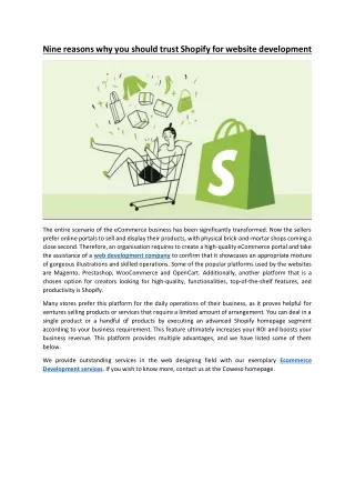 Nine reasons why you should trust Shopify for website development