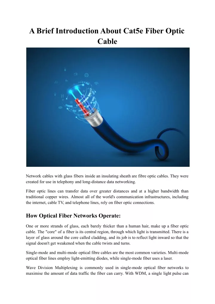 a brief introduction about cat5e fiber optic cable