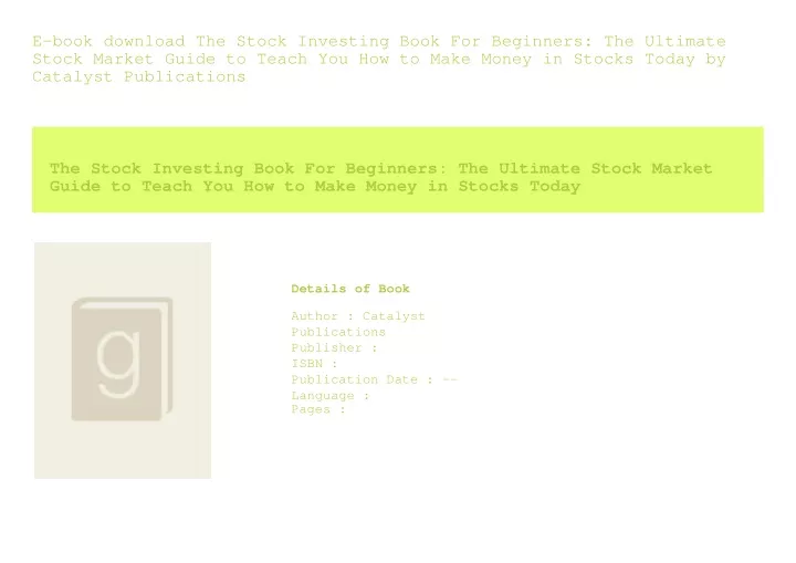 e book download the stock investing book