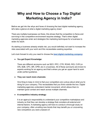 Why and How to Choose a Top Digital Marketing Agency in India