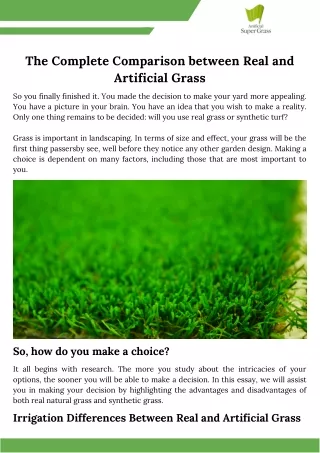 The Complete Comparison between Real and Artificial Grass