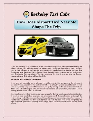 How Does Airport Taxi Near Me Shape The Trip