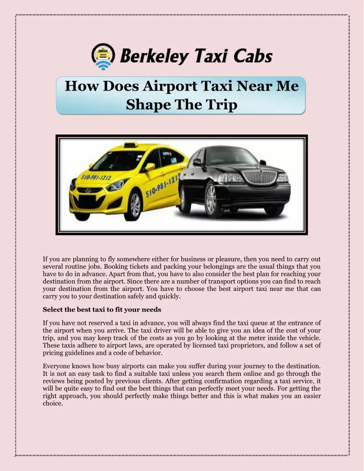 how does airport taxi near me shape the trip