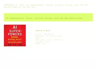 DOWNLOAD in [PDF] AI Superpowers China  Silicon Valley  and the New World Or