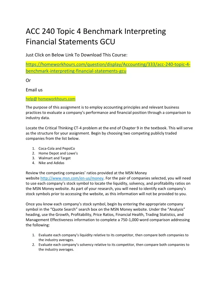 acc 240 topic 4 benchmark interpreting financial