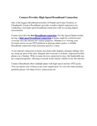 connect provides high speed broadband connection