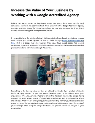 Increase the Value of Your Business by Working with a Google Accredited A