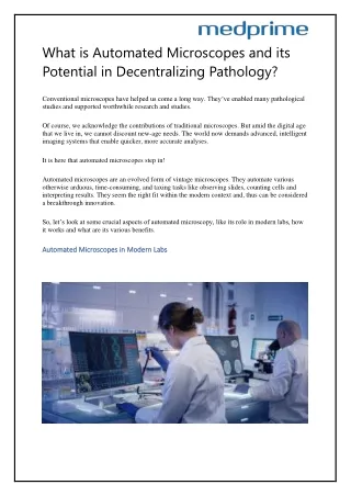 What is Automated Microscopes and its Potential in Decentralizing Pathology?