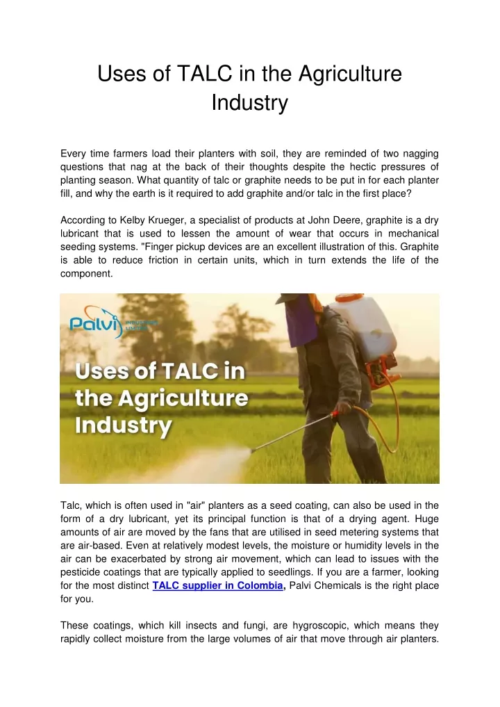 uses of talc in the agriculture industry