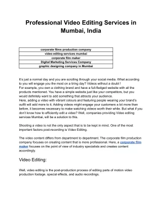 Professional Video Editing Services in Mumbai, India
