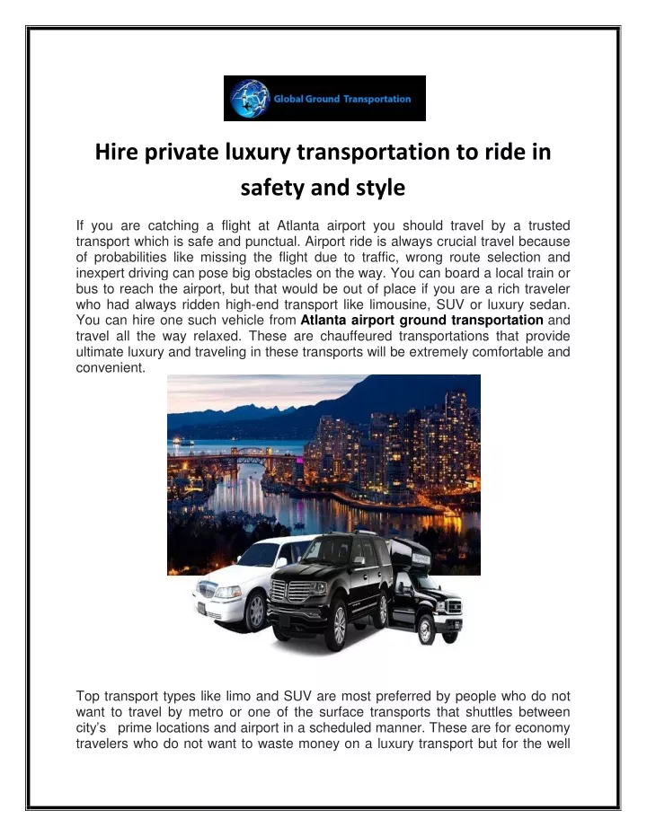 hire private luxury transportation to ride