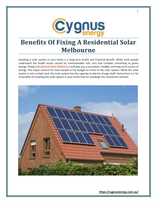 Benefits Of Fixing A Residential Solar Melbourne