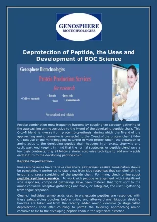 Deprotection of Peptide, the Uses and Development of BOC Science