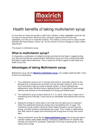 Health Benefits of Taking Multivitamin Syrup