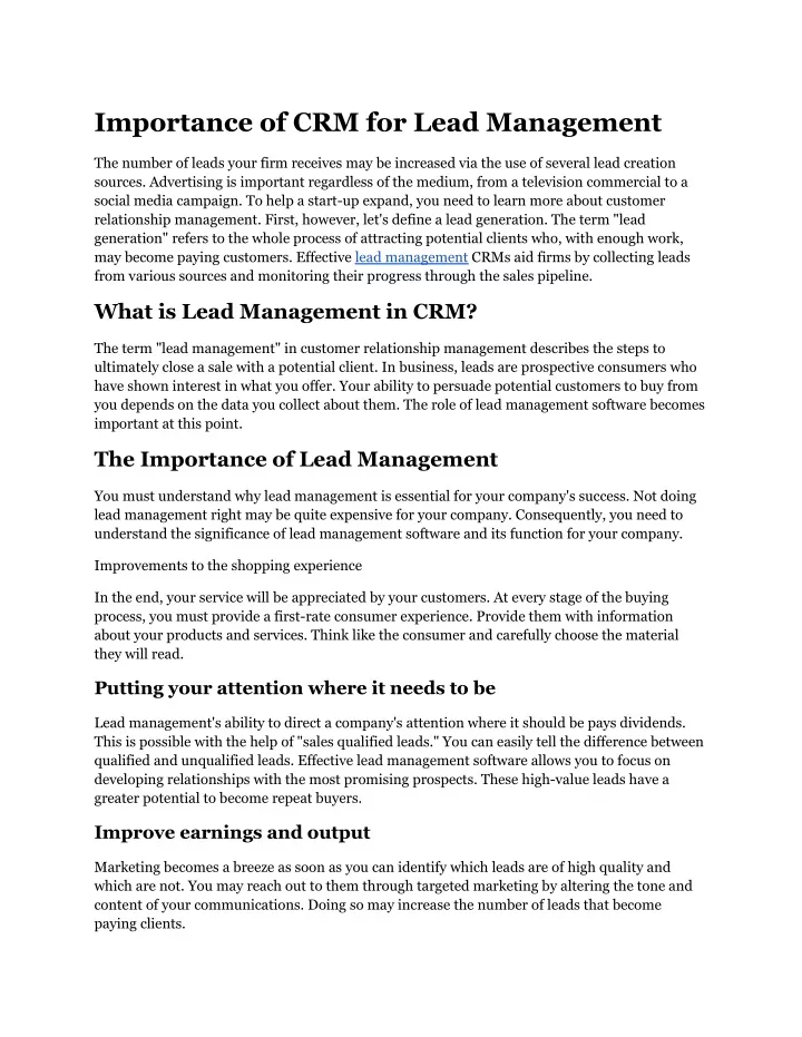 importance of crm for lead management