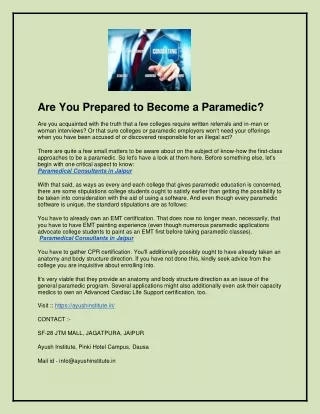 Are You Prepared to Become a Paramedic