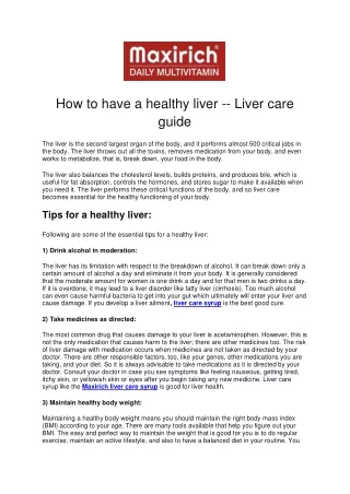 How to have a Healthy Liver - Liver Care Guide