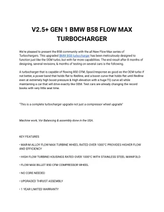 V2.5  GEN 1 BMW B58 FLOW MAX TURBOCHARGER