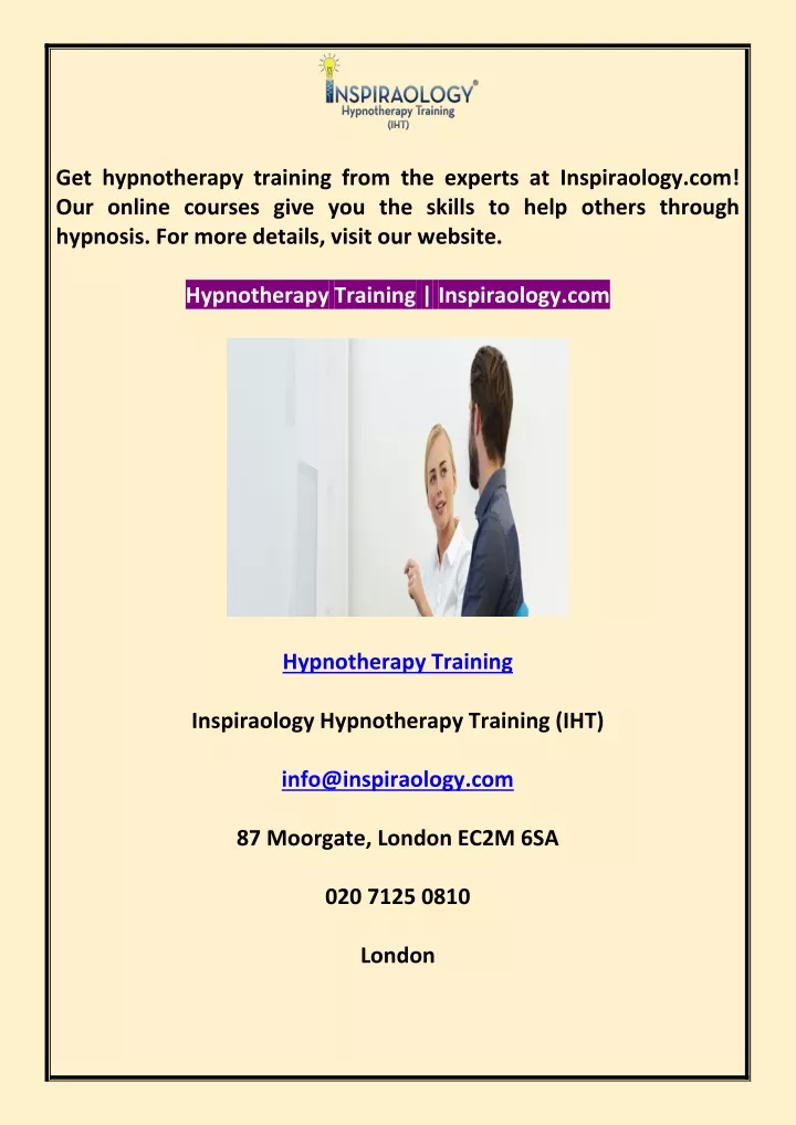 get hypnotherapy training from the experts