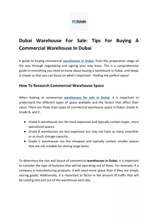 Dubai Warehouse For Sale_ 7 Tips To Buying A Commercial Warehouse In Dubai