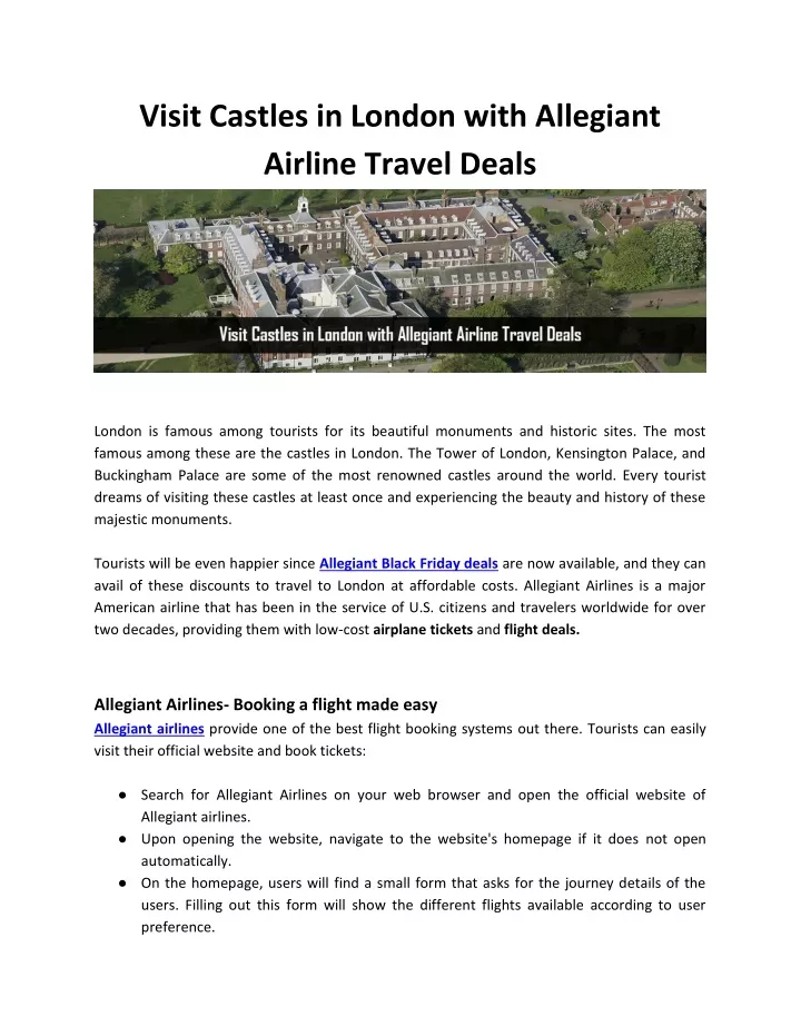visit castles in london with allegiant airline