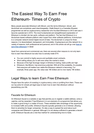 The Easiest Way To Earn Free Ethereum- Times of Crypto