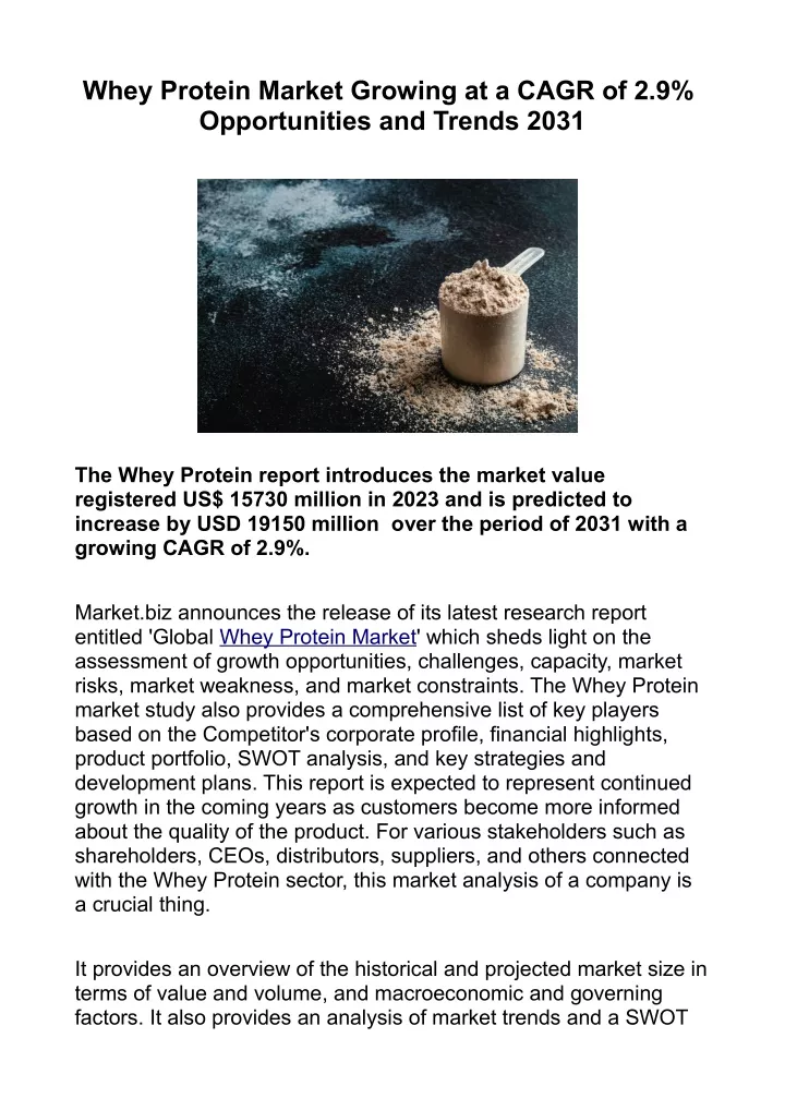 whey protein market growing at a cagr