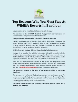Top Reasons Why You Must Stay At Wildlife Resorts In Bandipur